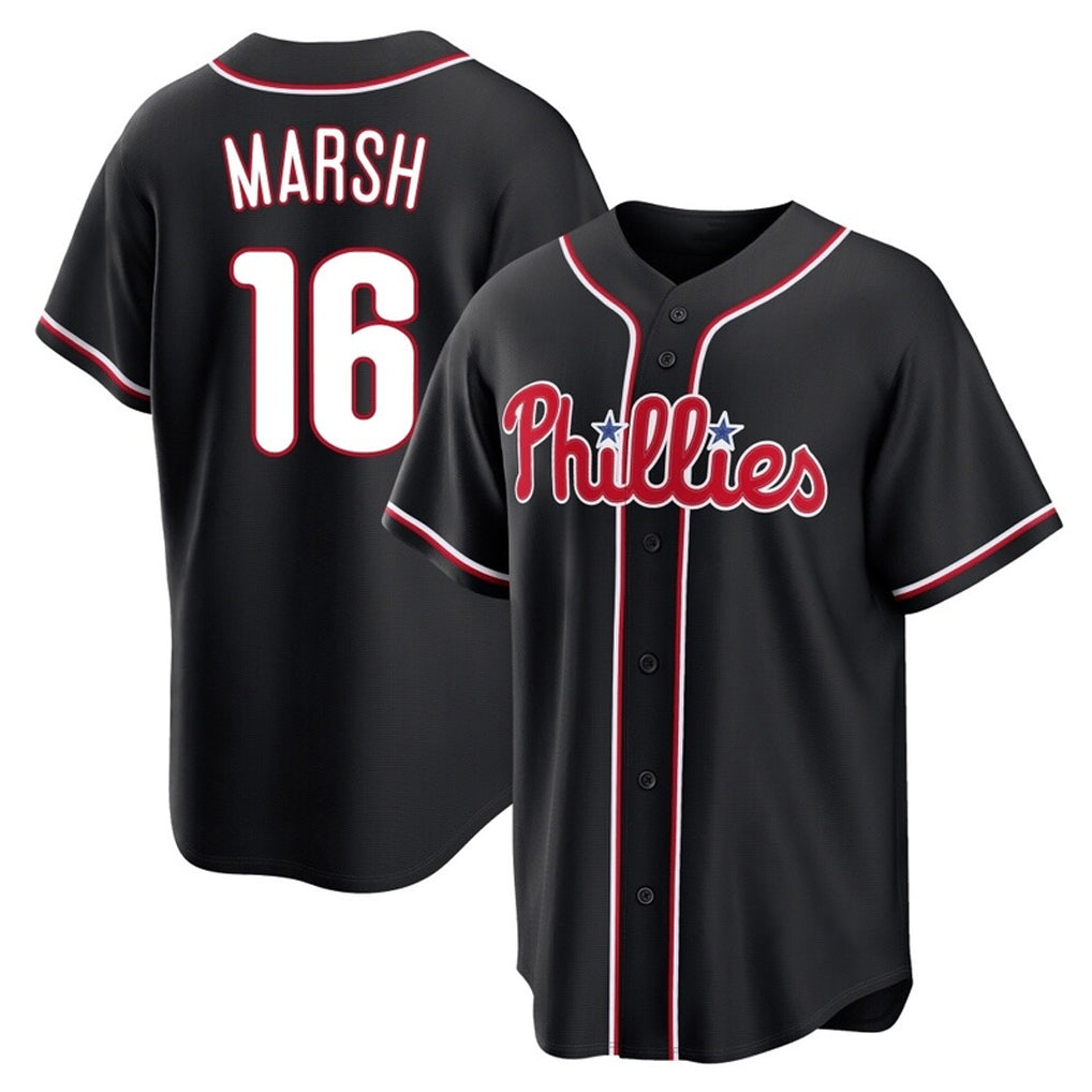 MATTH P.Phillies #16 Brandon Marsh Player Black Fashion Out Home Game Stitched Jerseys