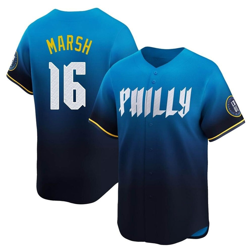 MATTH P.Phillies #16 Brandon Marsh Player Blue City Connect Home Limited Stitched Jerseys