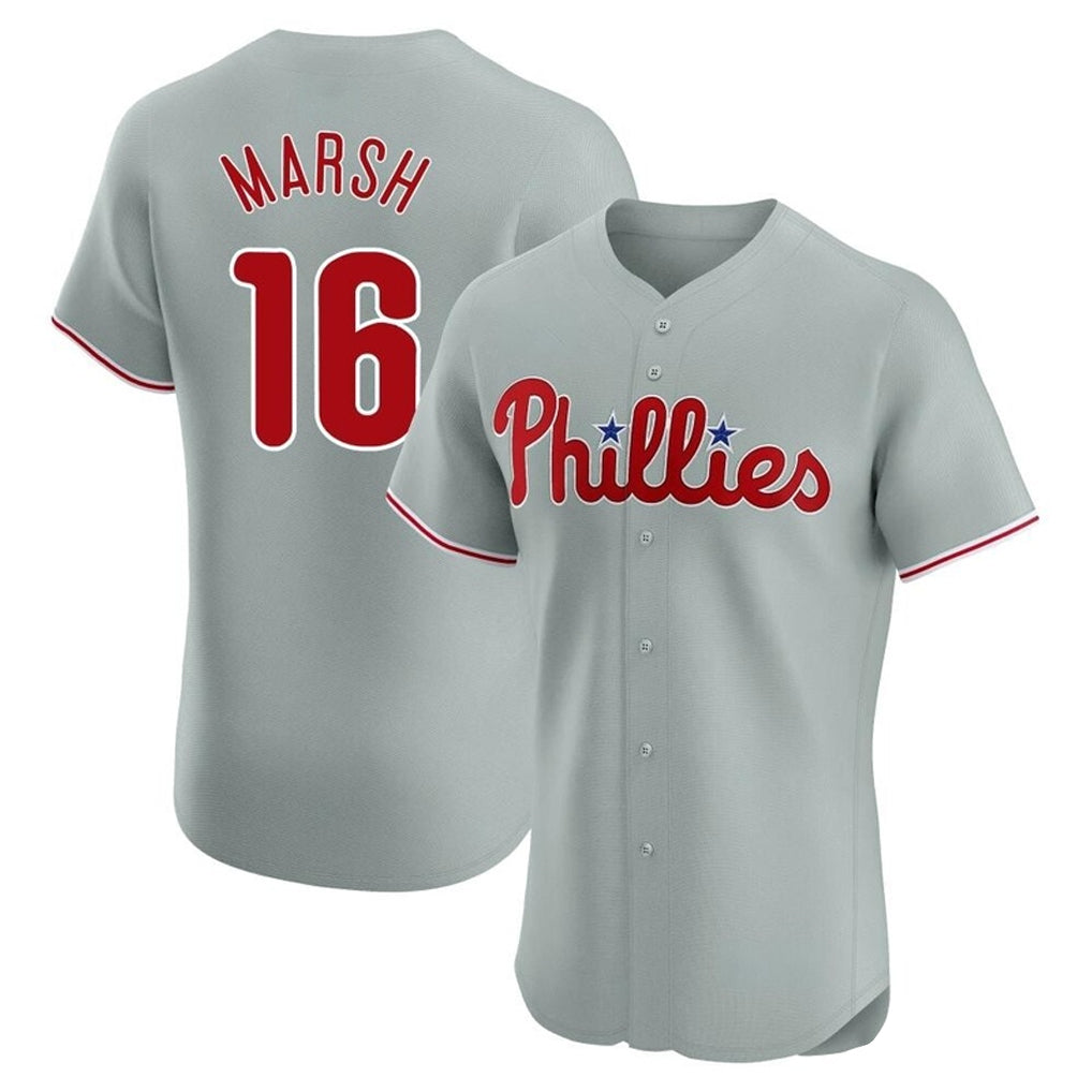 MATTH P.Phillies #16 Brandon Marsh Player Gray Home Limited Elite Stitched Jerseys