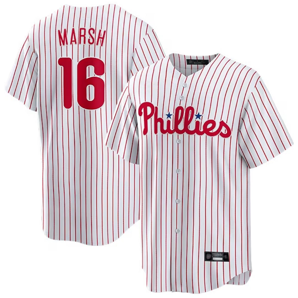 MATTH P.Phillies #16 Brandon Marsh Player White Home Game Stitched Jerseys