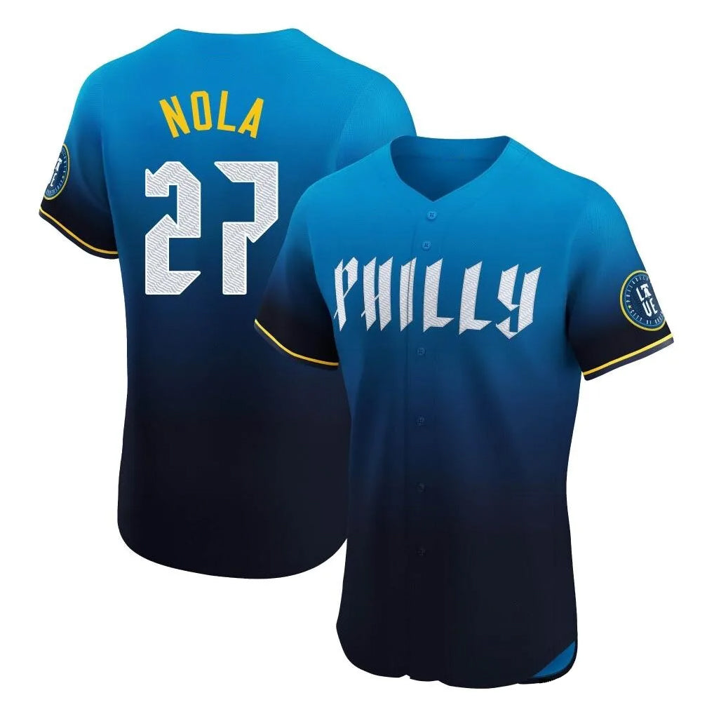 MATTH P.Phillies #27 Aaron Nola Player Blue City Connect Home Limited Elite Stitched Jerseys