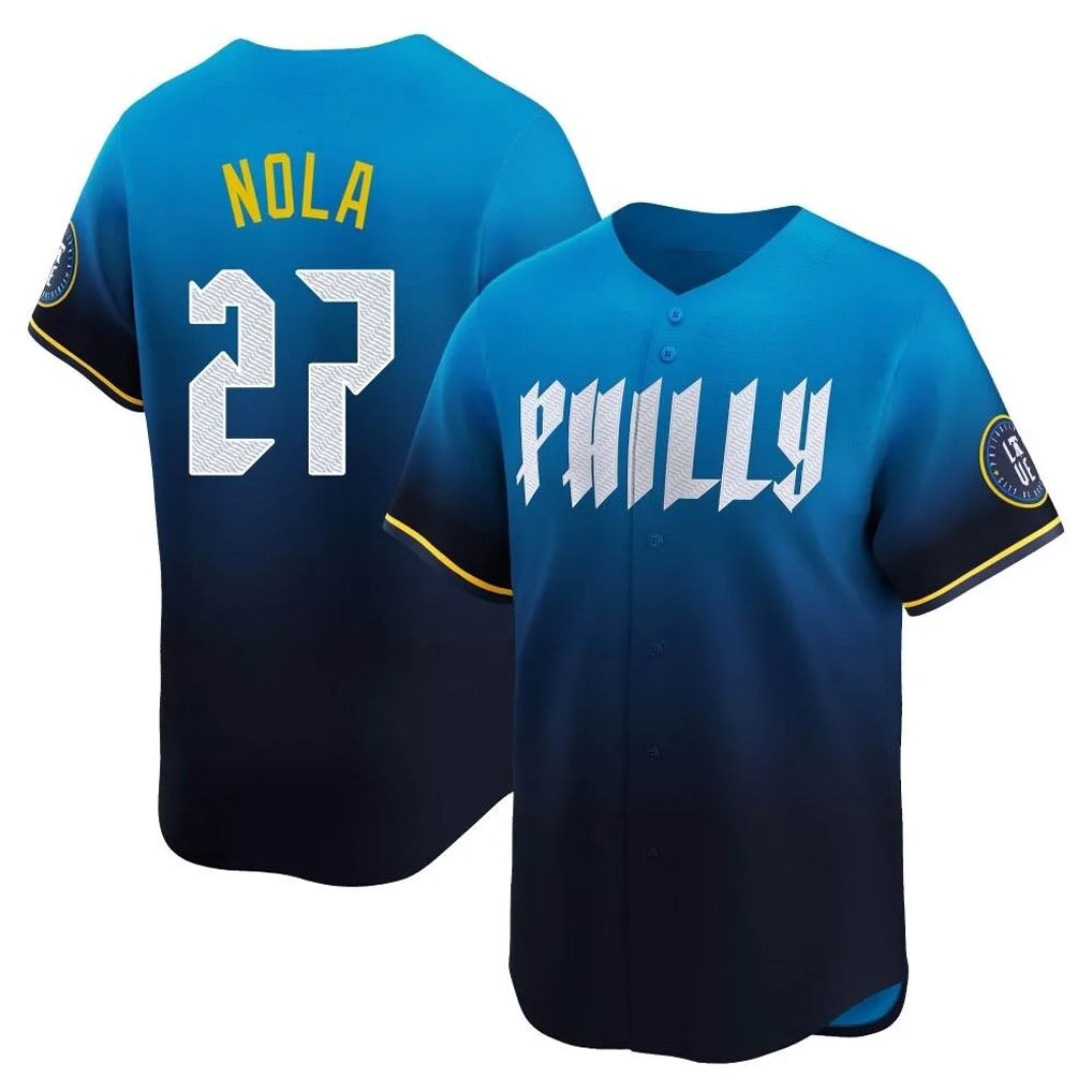 MATTH P.Phillies #27 Aaron Nola Player Blue City Connect Home Limited Stitched Jerseys