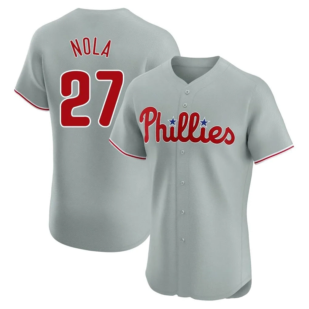 MATTH P.Phillies #27 Aaron Nola Player Gray Home Limited Elite Stitched Jerseys