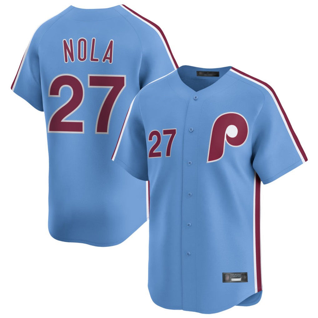 MATTH P.Phillies #27 Aaron Nola Player Light Blue Home Limited Stitched Jerseys