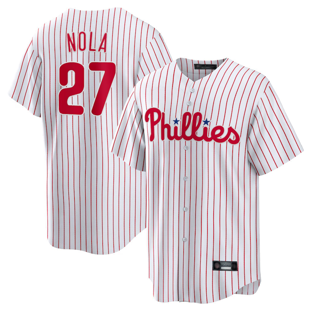 MATTH P.Phillies #27 Aaron Nola Player White Home Game Stitched Jerseys