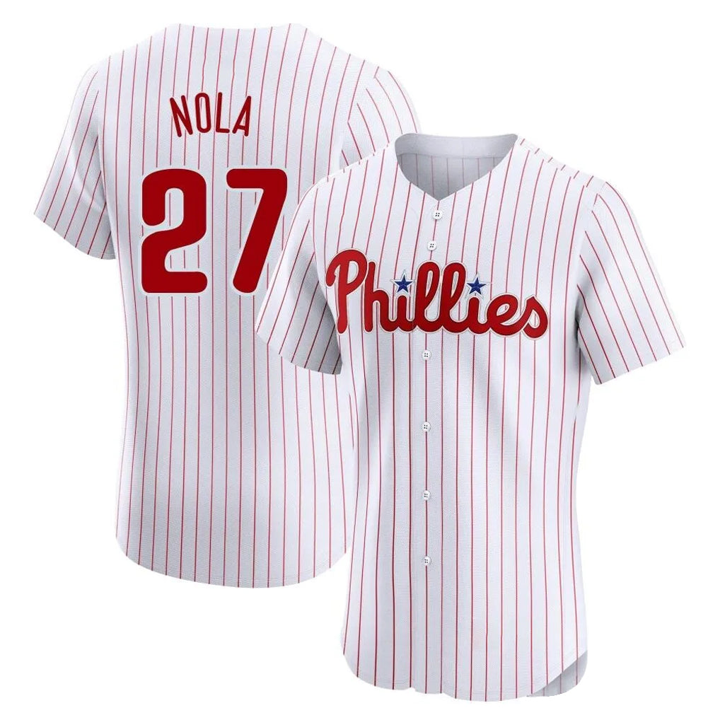 MATTH P.Phillies #27 Aaron Nola Player White Home Limited Elite Stitched Jerseys