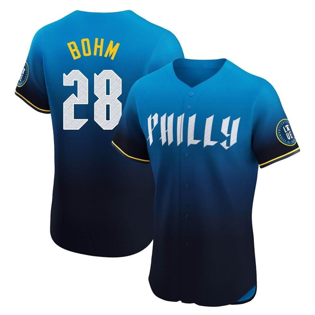 MATTH P.Phillies #28 Alec Bohm Player Blue City Connect Home Limited Elite Stitched Jerseys