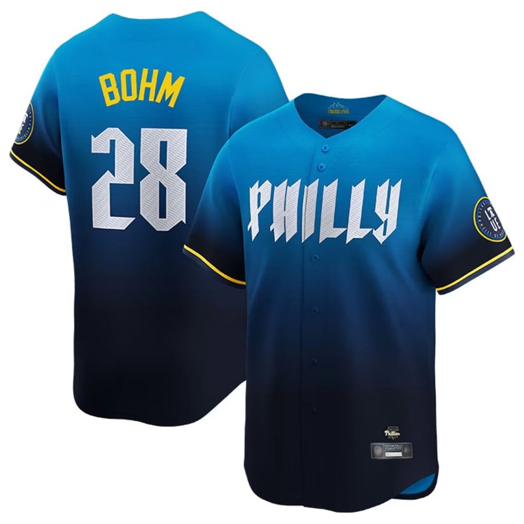 MATTH P.Phillies #28 Alec Bohm Player Blue City Connect Home Limited Stitched Jerseys