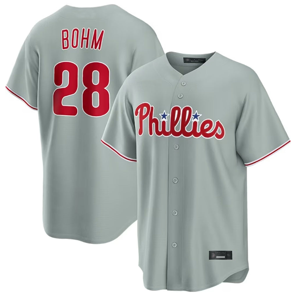 MATTH P.Phillies #28 Alec Bohm Player Gray Home Game Stitched Jerseys