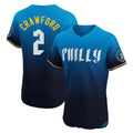 MATTH P.Phillies #2 Justin Crawford Player Blue City Connect Home Limited Elite Stitched Jerseys