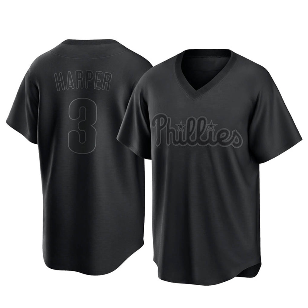 MATTH P.Phillies #3 Bryce Harper Player Black Pitch Fashion Limited T-shirt Stitched Jerseys