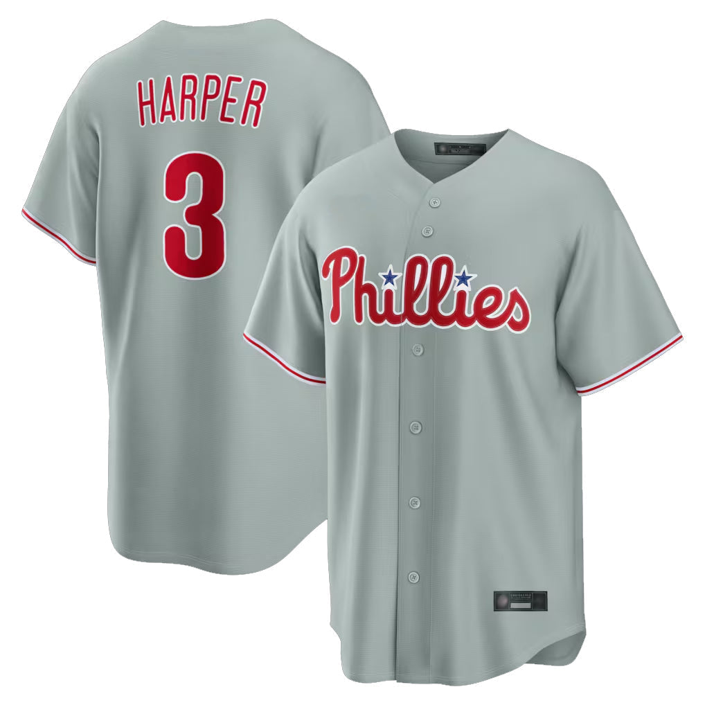 MATTH P.Phillies #3 Bryce Harper Player Gray Home Game Stitched Jerseys