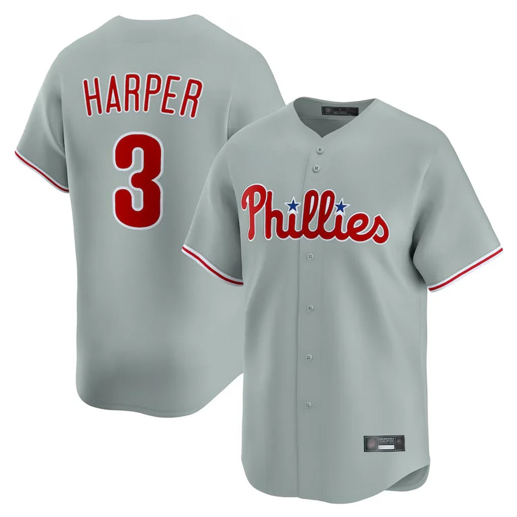 MATTH P.Phillies #3 Bryce Harper Player Gray Home Limited Stitched Jerseys