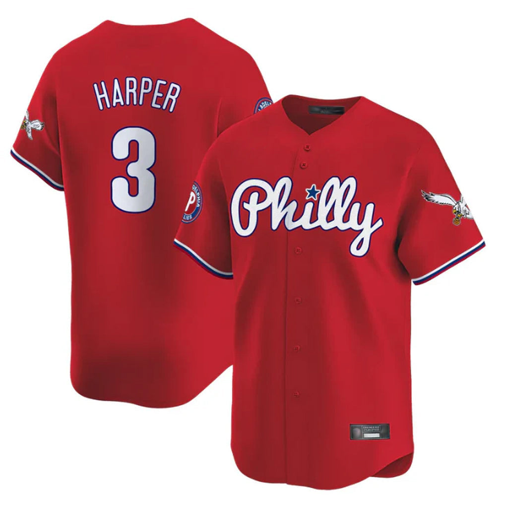 MATTH P.Phillies #3 Bryce Harper Player Red Phillies & Eagles Vapor Premier Limited Stitched Jerseys