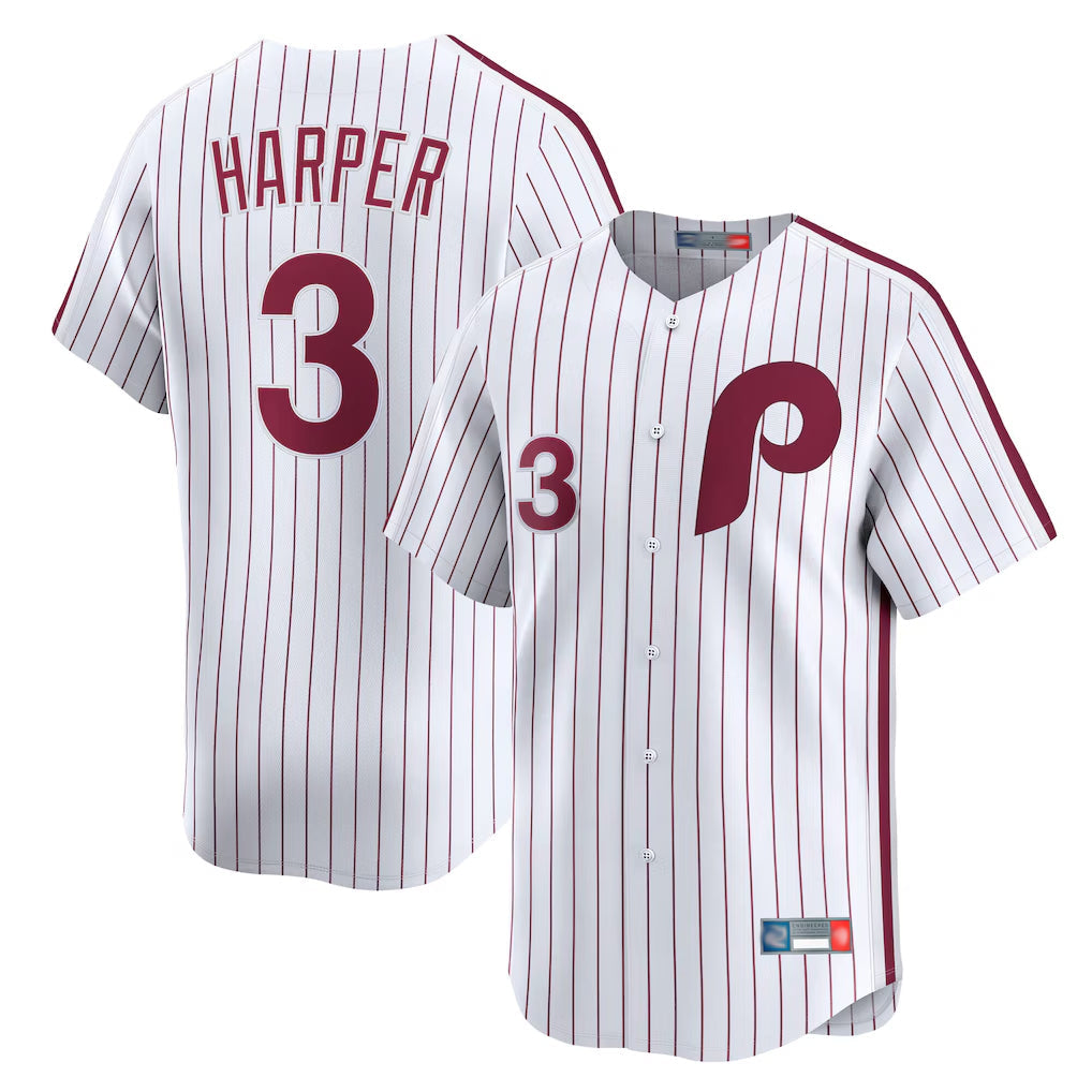 MATTH P.Phillies #3 Bryce Harper Player White Cooperstown Collection Limited Home Stitched Jerseys