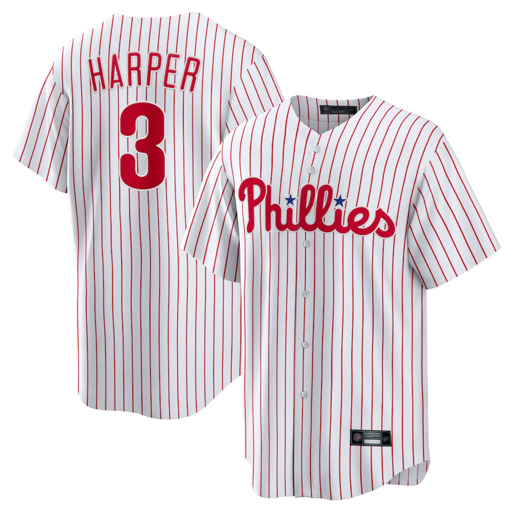 MATTH P.Phillies #3 Bryce Harper Player White Home Game Stitched Jerseys