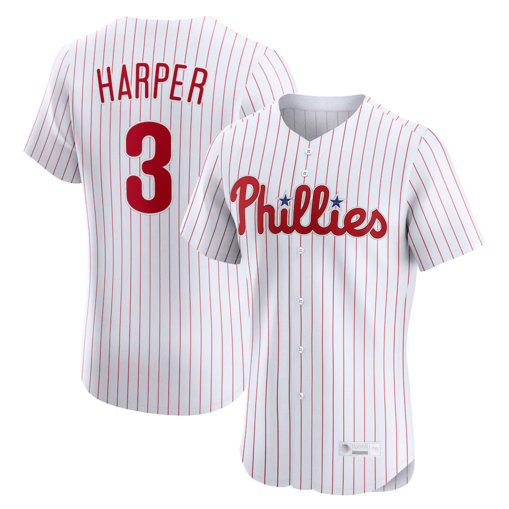 MATTH P.Phillies #3 Bryce Harper Player White Home Limited Elite Stitched Jerseys