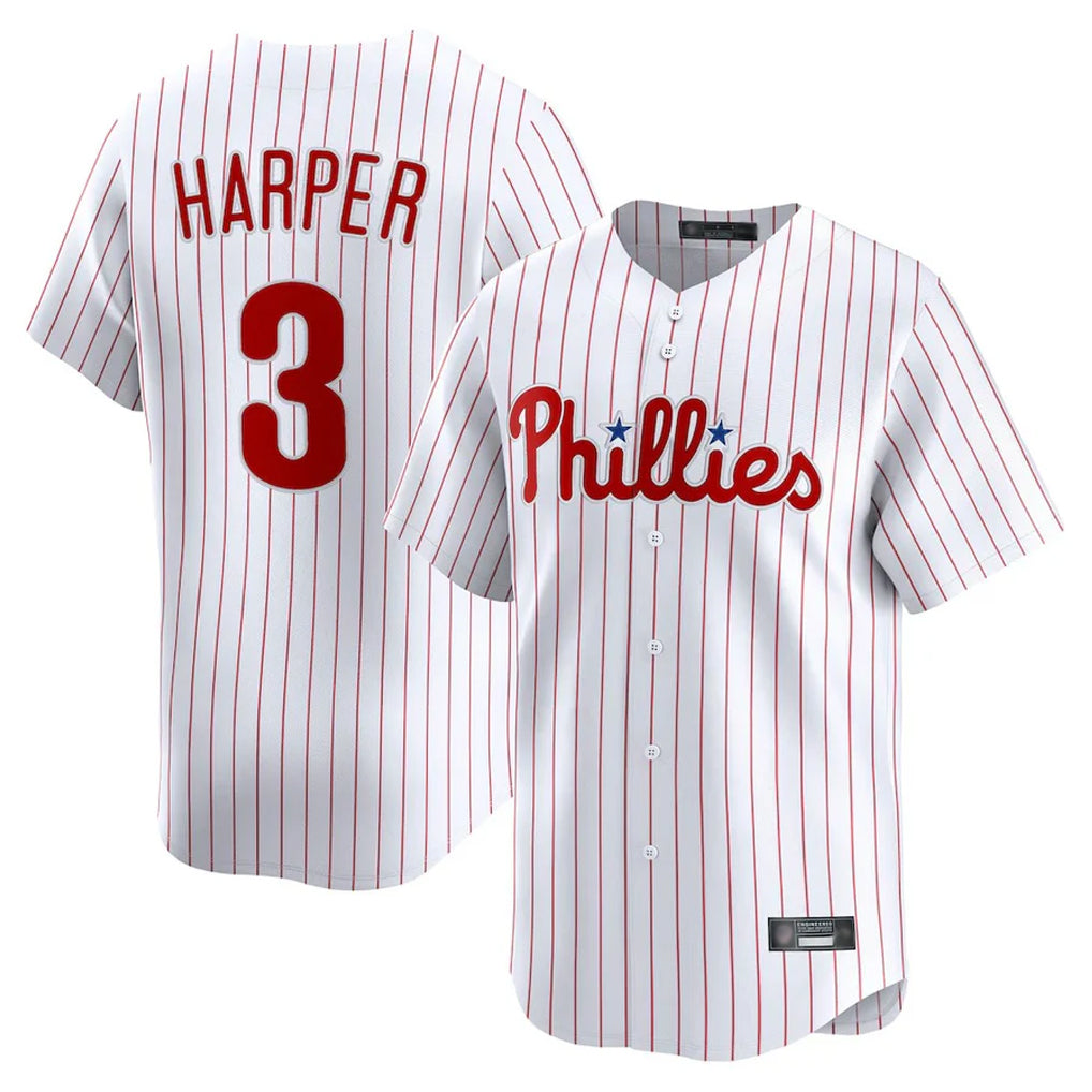 MATTH P.Phillies #3 Bryce Harper Player White Home Limited Stitched Jerseys