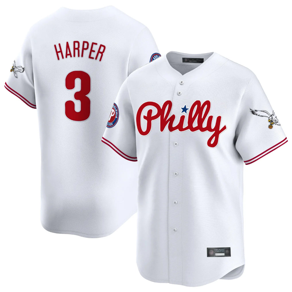 MATTH P.Phillies #3 Bryce Harper Player White Phillies & Eagles Vapor Premier Limited Stitched Jerseys