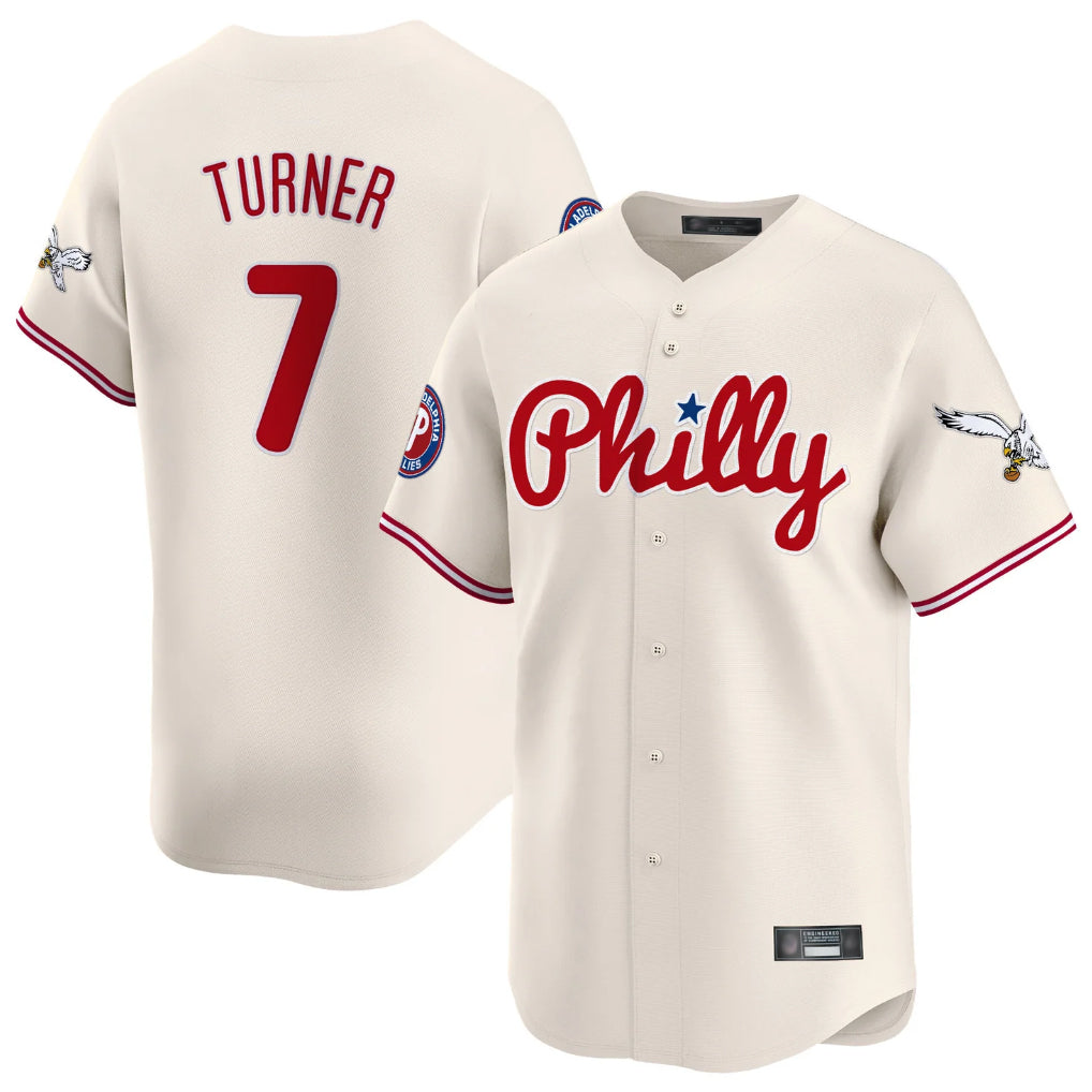 MATTH P.Phillies #7 Trea Turner Player Cream Phillies & Eagles Vapor Premier Limited Stitched Jerseys
