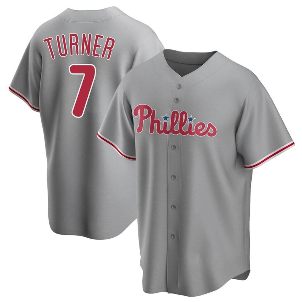 MATTH P.Phillies #7 Trea Turner Player Gray Home Game Stitched Jerseys