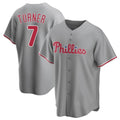 MATTH P.Phillies #7 Trea Turner Player Gray Home Game Stitched Jerseys