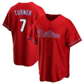 MATTH P.Phillies #7 Trea Turner Player Red Home Game Stitched Jerseys