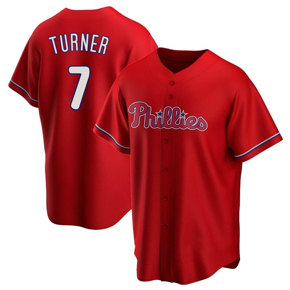 MATTH P.Phillies #7 Trea Turner Player Red Home Game Stitched Jerseys