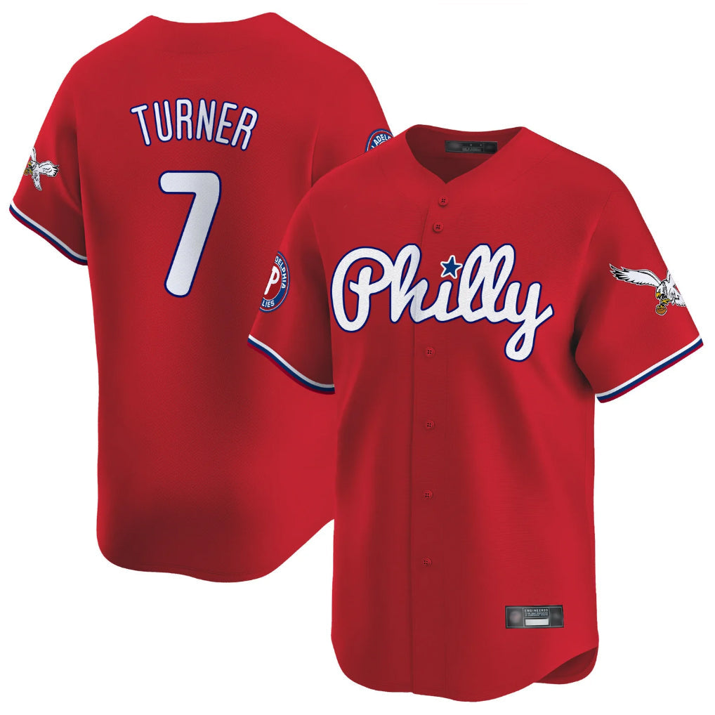 MATTH P.Phillies #7 Trea Turner Player Red Phillies & Eagles Vapor Premier Limited Stitched Jerseys