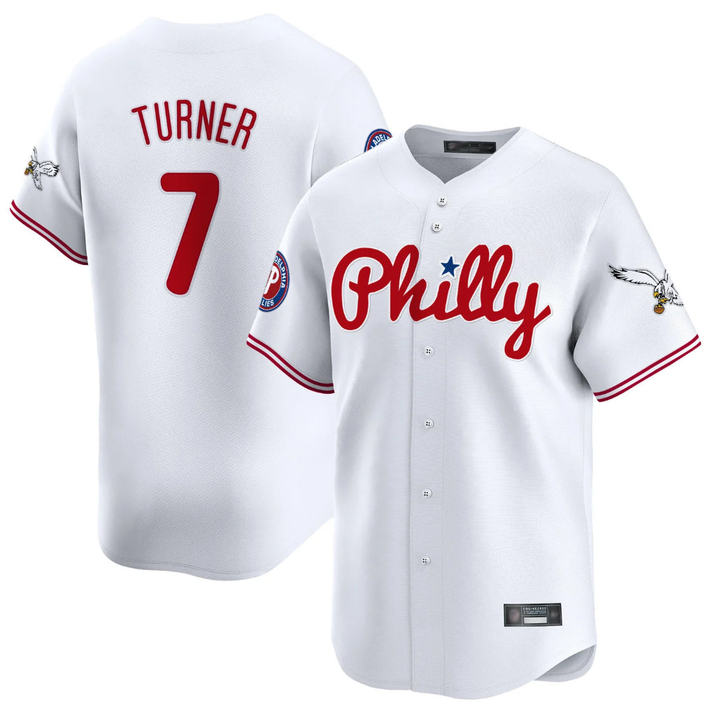 MATTH P.Phillies #7 Trea Turner Player White Phillies & Eagles Vapor Premier Limited Stitched Jerseys