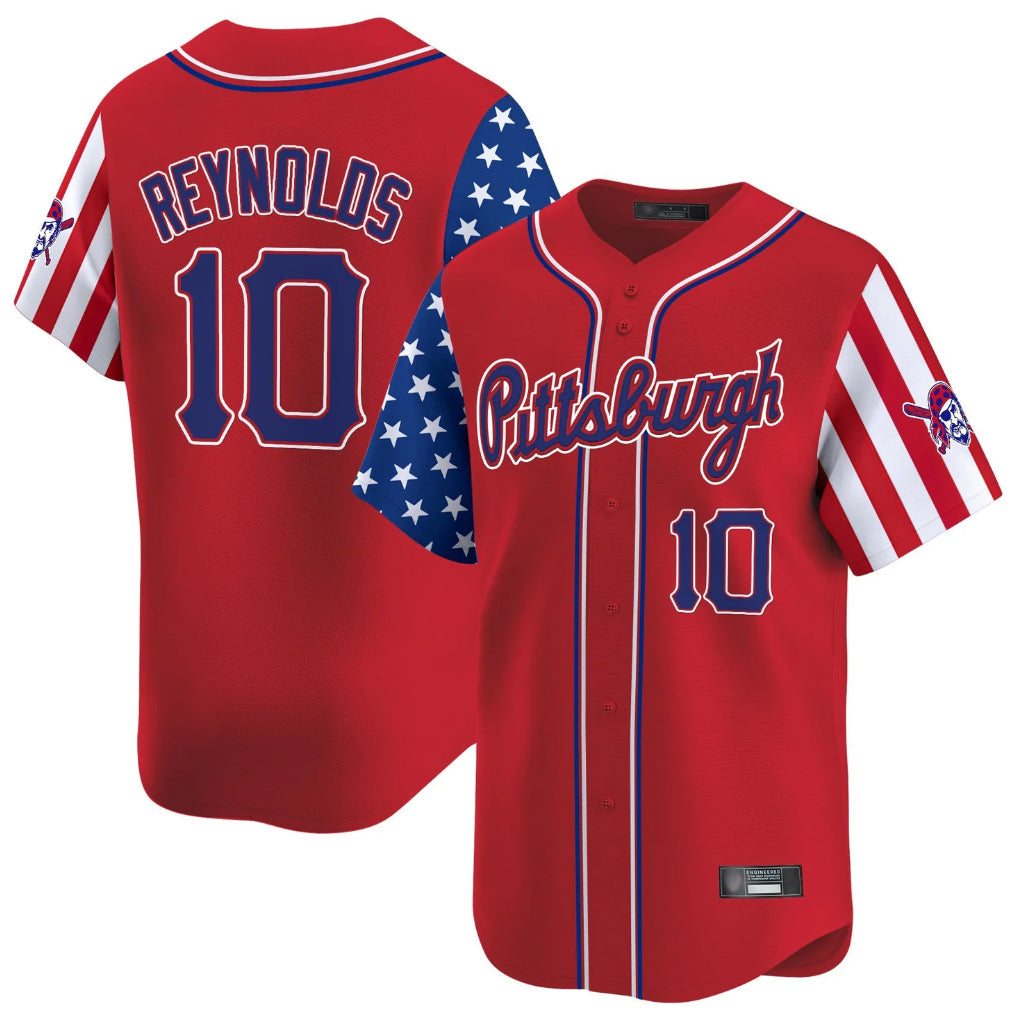 MATTH P.Pirates #10 Bryan Reynolds Player Red 2025 Independence Day Vapor Premier Limited Stitched Jerseys