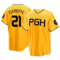 MATTH P.Pirates #21 Roberto Clemente Player Gold City Connect Home Game Stitched Jerseys