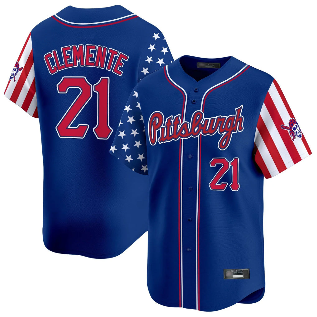MATTH P.Pirates #21 Roberto Clemente Player Royal 2025 Independence Day Vapor Premier Limited Stitched Jerseys