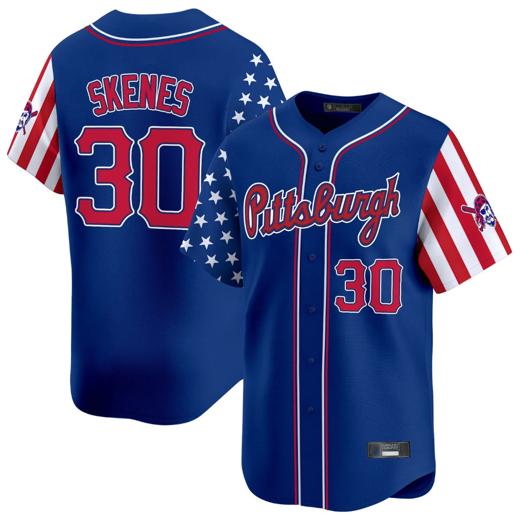 MATTH P.Pirates #30 Paul Skenes Player Royal 2025 Independence Day Vapor Premier Limited Stitched Jerseys