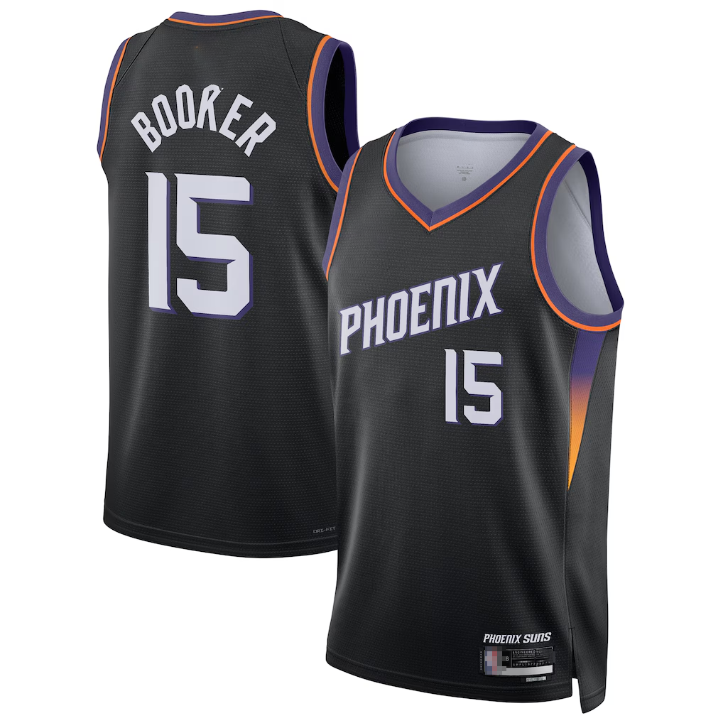 MATTH P.Suns #15 Devin Booker Black Swingman Jerseys - Statement Edition