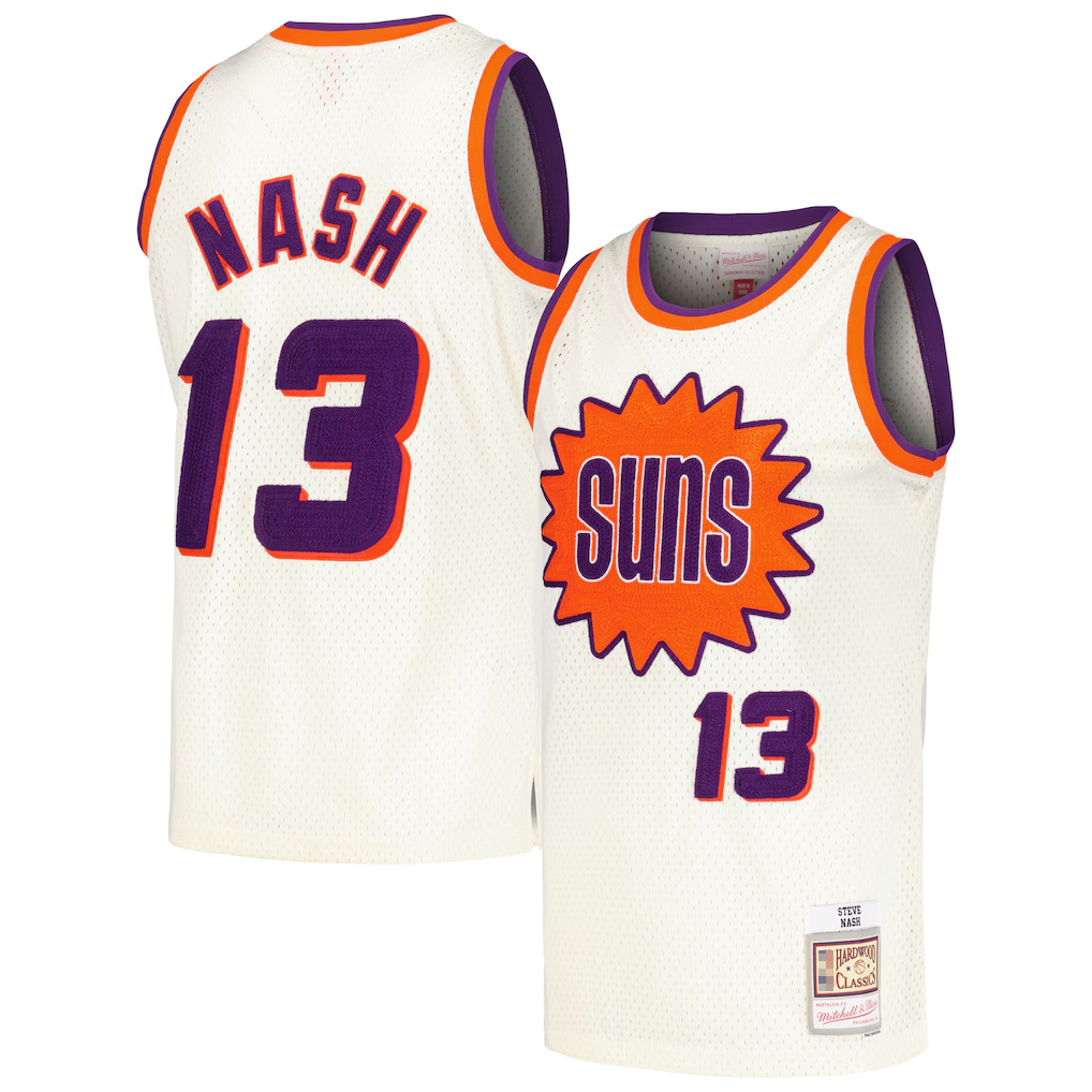 MATTH P.Sunss #13 Steve Nash Mitchell & Ness Cream Chainstitch Swingman Jerseys