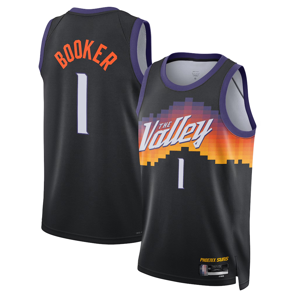 MATTH P.Sunss #1 Devin Booker Black 2025-2026 Swingman Jerseys - City Edition