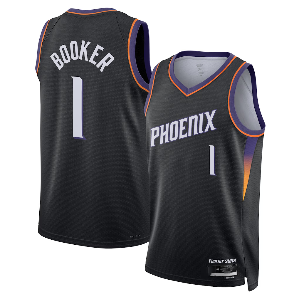 MATTH P.Sunss #1 Devin Booker Black Swingman Jerseys - Statement Edition