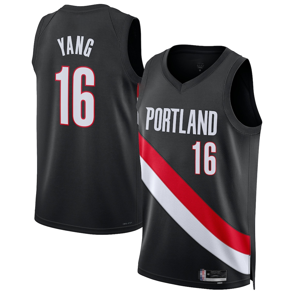MATTH PT.Blazers #16 Yang Hansen Black Swingman Jerseys - Icon Edition