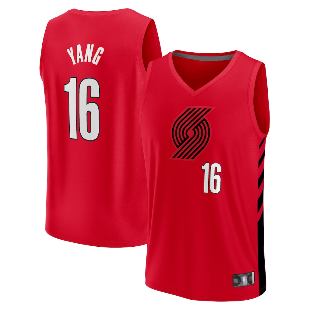 MATTH PT.Blazers #16 Yang Hansen Fanatics Red Fast Break Replica Jerseys - Statement Edition
