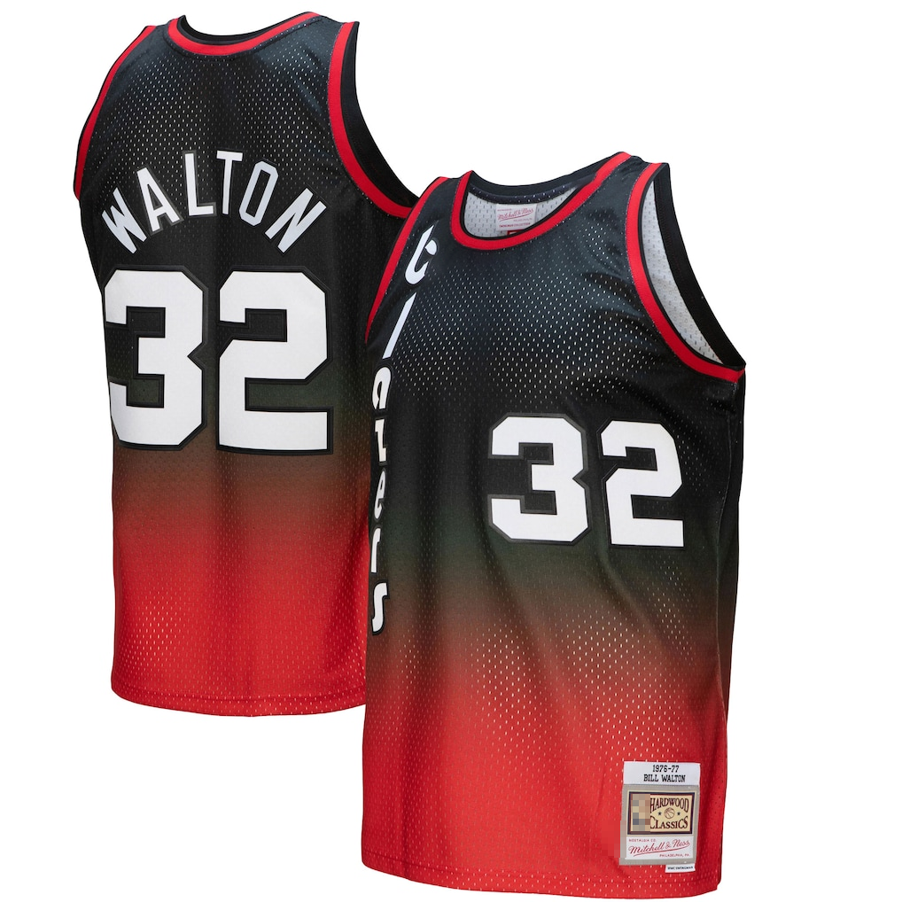 MATTH PT.Blazers #32 Bill Walton Mitchell & Ness RedBlack 1976--1977 Hardwood Classics Fadeaway Swingman Player Jerseys