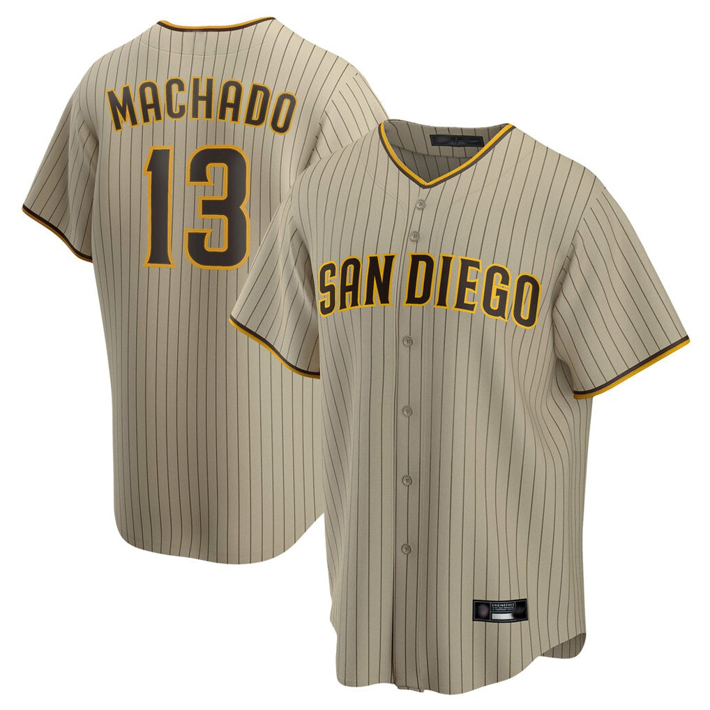 MATTH S.Diego Padres #13 Manny Machado Player Khaki Home Game Stitched Jerseys