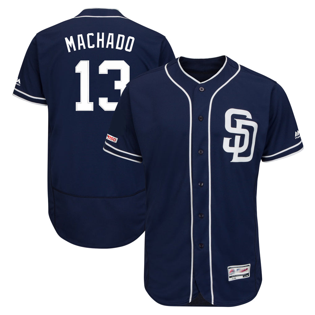 MATTH S.Diego Padres #13 Manny Machado Player Navy Majestic Patch Flex Base Game Stitched Jerseys