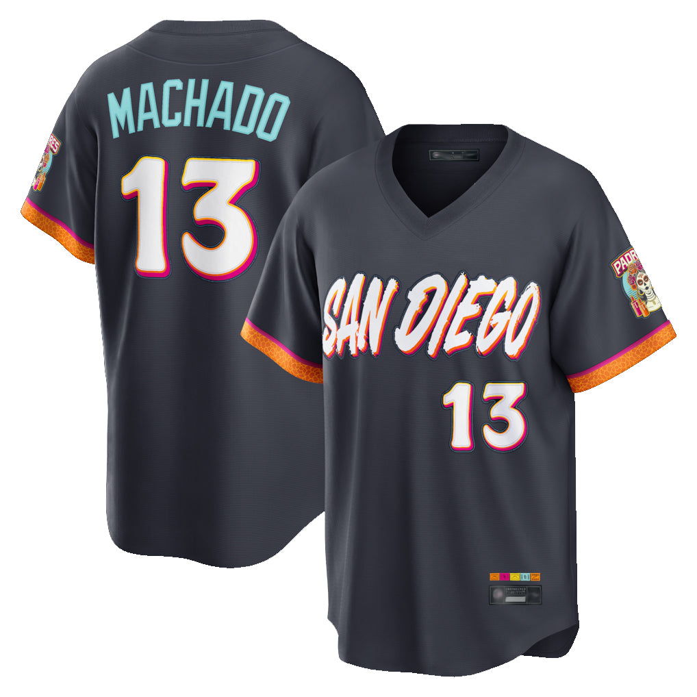 MATTH S.Diego Padres #13 Manny Machado Player Obsidian 2026 City Connect Home Game T-shirt Stitched Jerseys
