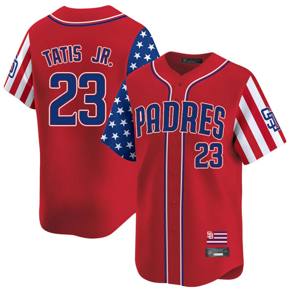 MATTH S.Diego Padres #23 Fernando Tatis Jr Player Red Independence Day Home Limited Stitched Jerseys