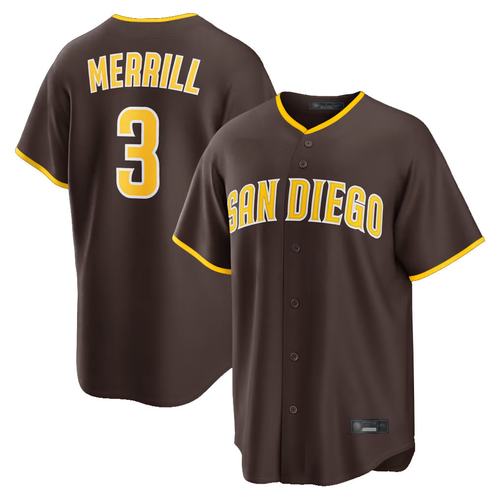 MATTH S.Diego Padres #3 Jackson Merrill Player Brown Home Game Stitched Jerseys