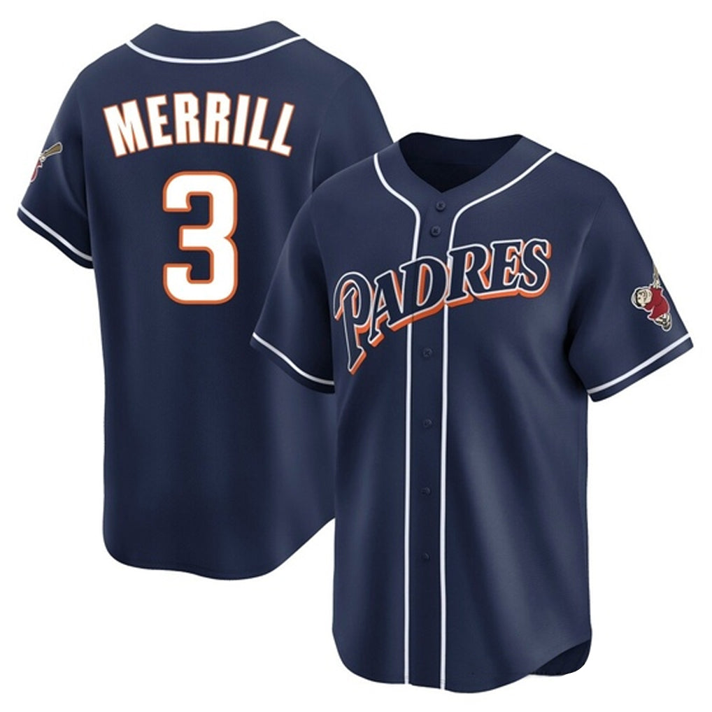 MATTH S.Diego Padres #3 Jackson Merrill Player Navy Cooperstown Collection Limited Home Stitched Jerseys