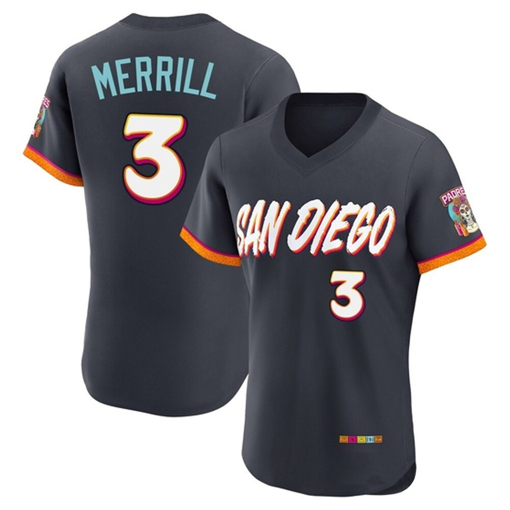 MATTH S.Diego Padres #3 Jackson Merrill Player Obsidian 2026 City Connect Home Limited Elite T-shirt Stitched Jerseys