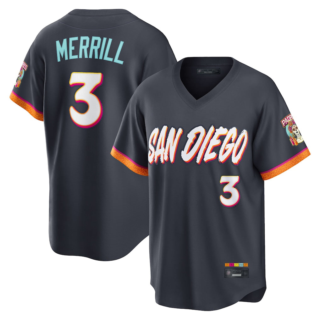 MATTH S.Diego Padres #3 Jackson Merrill Player Obsidian 2026 City Connect Home Limited T-shirt Stitched Jerseys