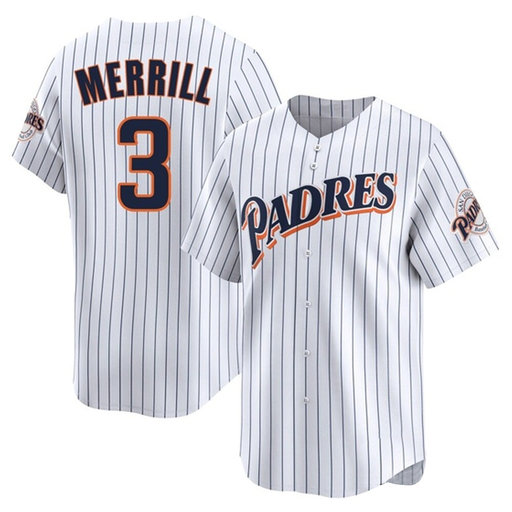 MATTH S.Diego Padres #3 Jackson Merrill Player White Cooperstown Collection Limited Home Stitched Jerseys